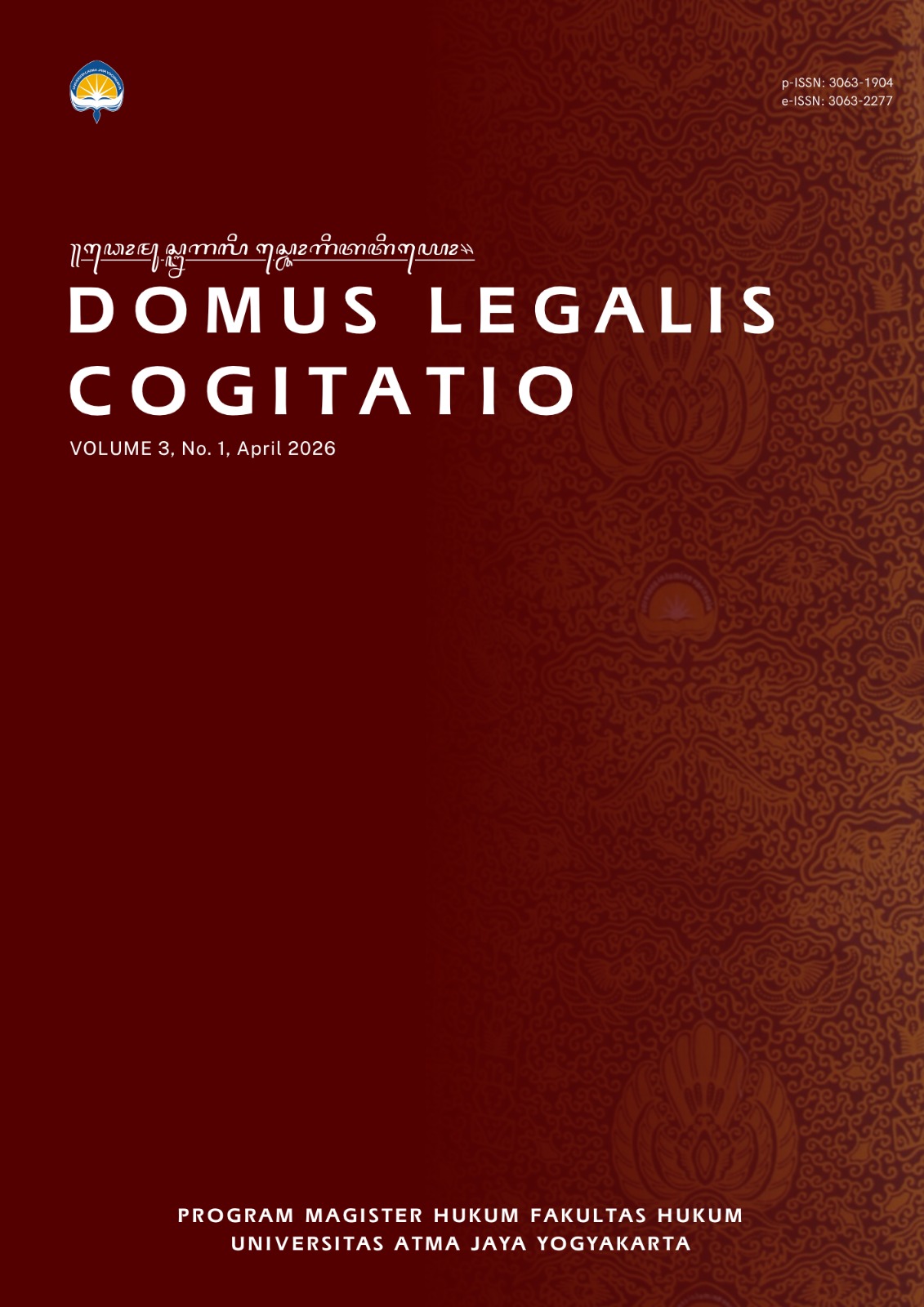 					View Vol. 3 No. 1 (2026): Domus Legalis Cogitatio Vol 3 No 1 April 2026
				