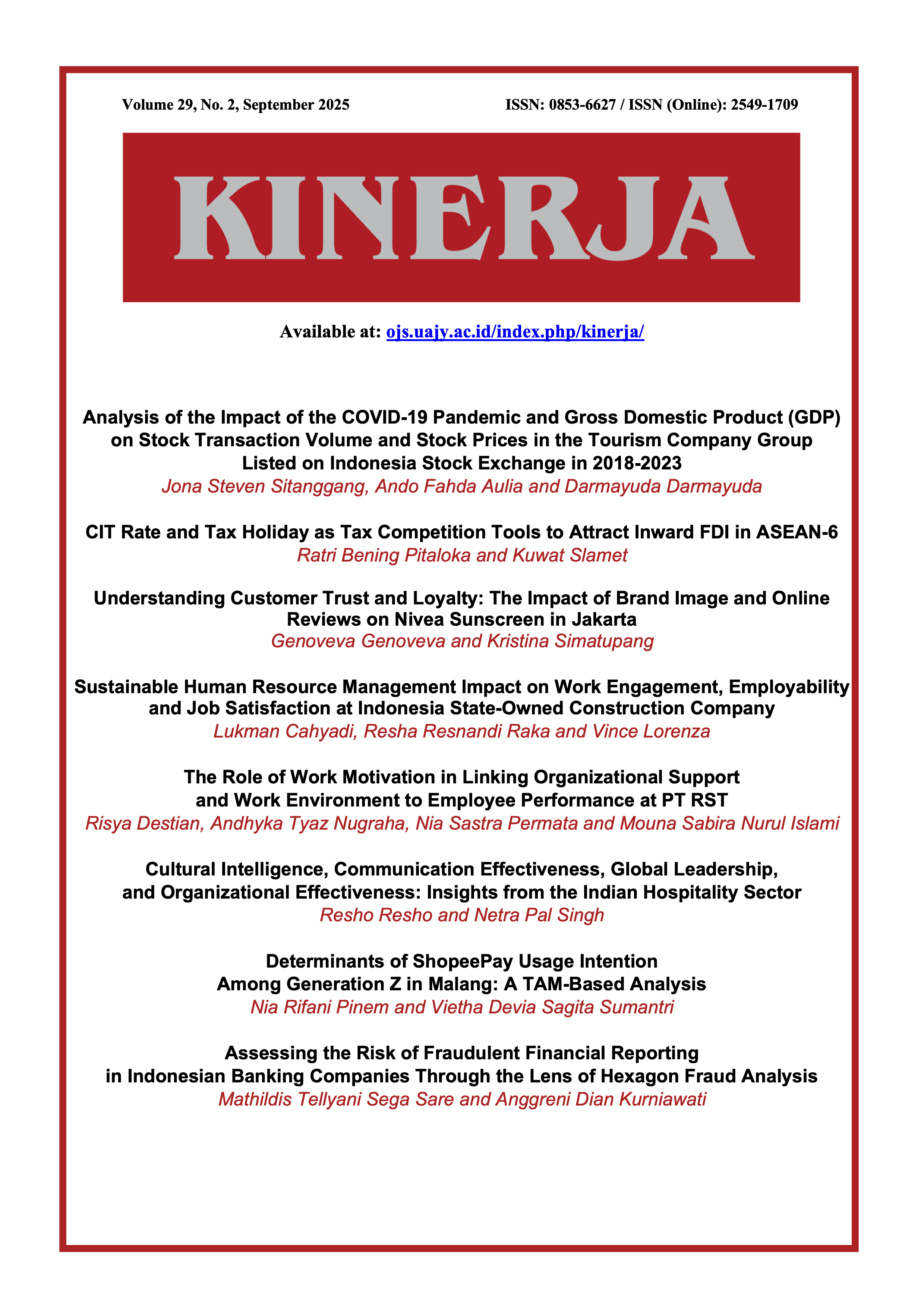 					View Vol. 29 No. 2 (2025): KINERJA
				