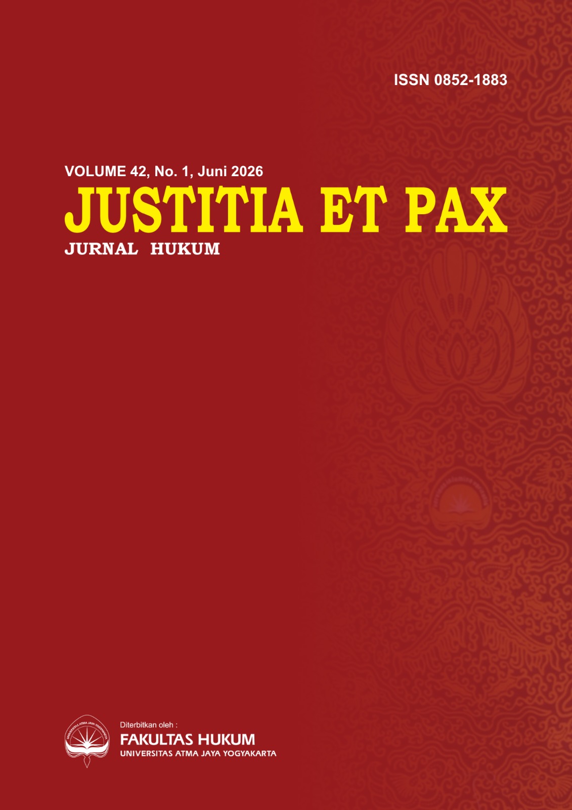 					View Vol. 42 No. 1 (2026): Justitia et Pax Volume 42 Nomor 1 Tahun 2026
				